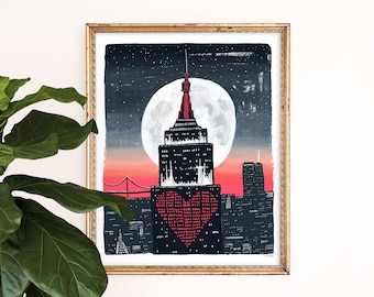 New York City Love Art Print | Building Architecture | NY Skyline Decor | NYC Wall Art | Valentines Day | Sleepless in Seattle | Giclee