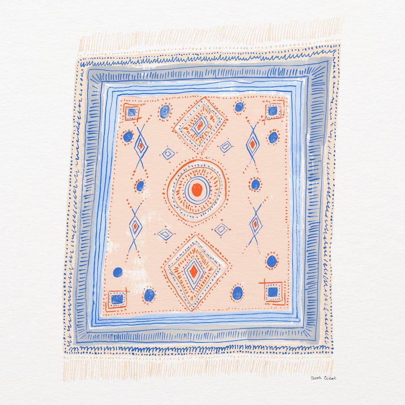 Area Rug Art Print | Moroccan Textile Painting | Unique Wall Art | Home Decor | Giclee Poster | Gallery Wall Set | Gouache Illustration bild 2