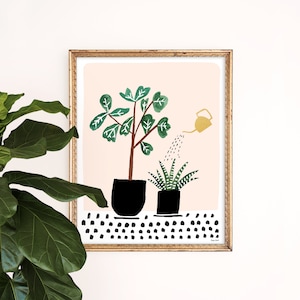 The Houseplants will Water Themselves | Quirky Art Print | Wall Hanging | Home Decor | Giclee Poster | Gallery Wall | Gouache Illustration