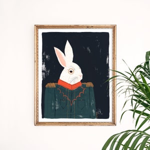 Fancy Bunny Portrait Art Print | Woodland Animal | Baby Home Decor | Gender Neutral Nursery | Gallery Wall Set | Watercolor Illustration