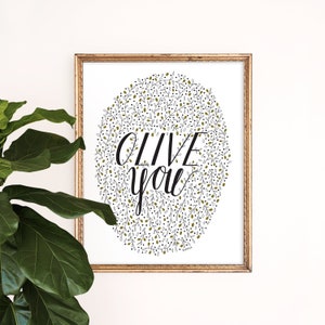 Olive You Art Print | Cute Wall Art | Giclee Poster | Foodie Wall Hanging | Children's Home Decor | Nursery Painting | Digital Illustration