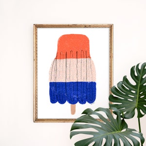Firework Popsicle Art Print | Foodie Wall Hanging | Summer Home Decor | Children&#39;s Nursery Wall Art | Poster | Gouache Illustration | Giclee