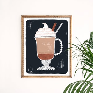Impresión artística de café con leche con especias de calabaza / Decoración de pared de otoño / Arte de pared PSL / Decoración del hogar para amantes de la comida / Póster de otoño / Ilustración gouache / Giclée