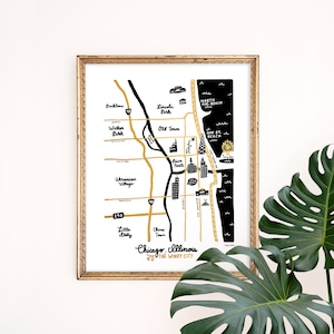 Impression d'art de Chicago, Illinois | Carte minimaliste | Art mural chic | Décoration d'intérieur jet d'encre | affiche minimaliste | Illustration du stylo | Ensemble mural galerie