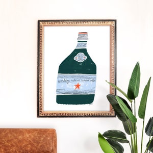 Sparkling Water Art Print | Bottle of Soda Painting | Pelligrino Wall Art | Italian Home Decor | Gallery Wall Set | Gouache Illustration