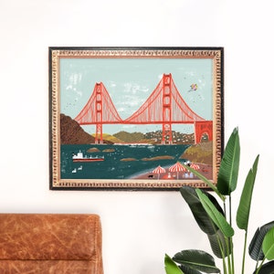 Golden Gate Bridge Art Print | San Francisco Landmark | California Wall Art | Architecture | Gallery Wall | Gouache Painting | Giclee Poster