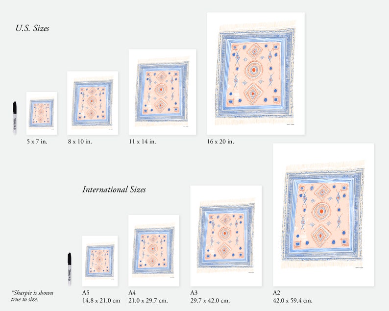 Area Rug Art Print | Moroccan Textile Painting | Unique Wall Art | Home Decor | Giclee Poster | Gallery Wall Set | Gouache Illustration bild 3