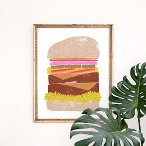 Cheeseburger Art Print | Foodie Wall Hanging | Fast Food Home Decor | Children's Nursery | Gouache Illustration | Gallery Wall Set | Giclee
