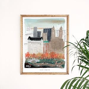 Autumn in New York City Art Print | Central Park Art | New York Skyline | NYC Wall Art | NYC Watercolor | Gallery Wall Set | Gouache Art