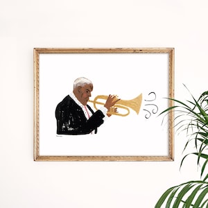 Trumpet Player Art Print | Roaring Twenties Wall Decor | Jazz Musician Art Home | Sketchbook | Gallery Wall Set | Gouache Illustration