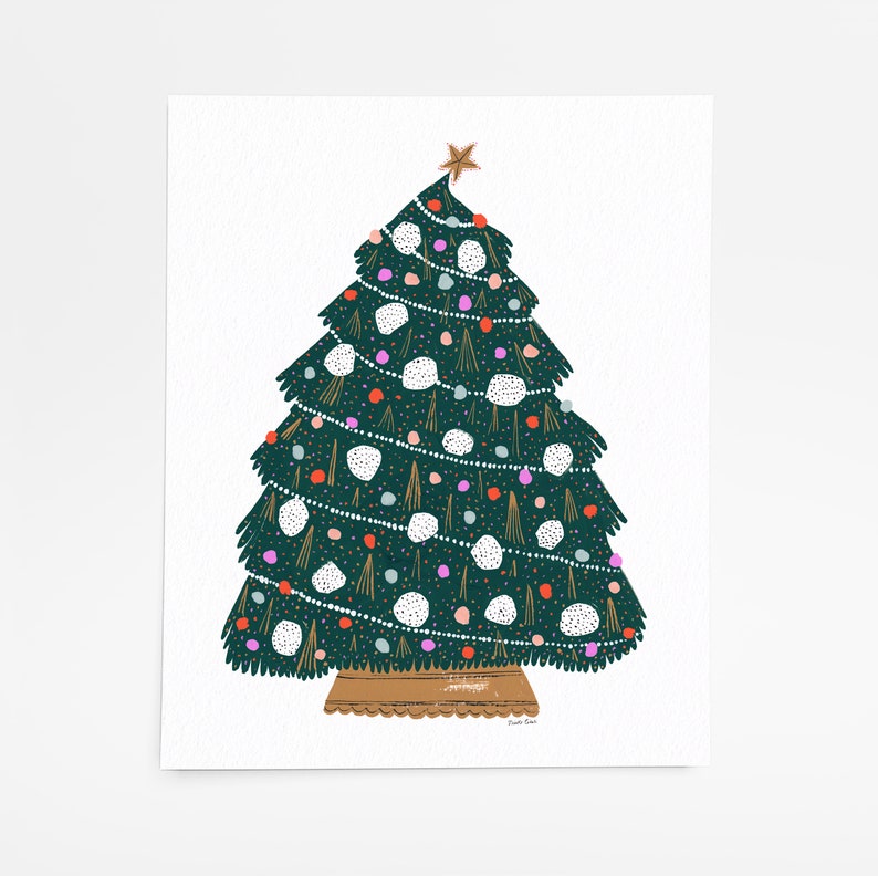 Christmas Tree Art Print Holiday Wall Decor Xmas Wall Art Oh Tannenbaum Poster Winter Watercolor Gallery Wall Set Giclee image 3