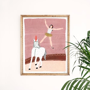 Circus Lady Art Print | Feminist Art | Girl Power Wall Decor | Horse Poster | Gallery Wall Set | Gouache Painting | Children&#39;s Nursery Art