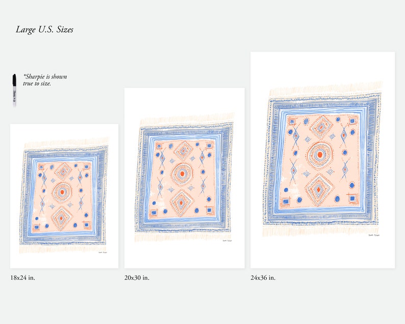 Area Rug Art Print | Moroccan Textile Painting | Unique Wall Art | Home Decor | Giclee Poster | Gallery Wall Set | Gouache Illustration bild 4