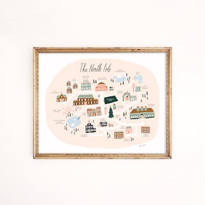 North Pole Map Art Print | Elf Wall Art | Christmas Home Decor | Santa Wall Hanging | Christmas Village Poster | Children&#39;s Nursery Art
