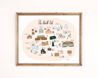 North Pole Map Art Print | Elf Wall Art | Christmas Home Decor | Santa Wall Hanging | Christmas Village Poster | Children&#39;s Nursery Art