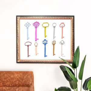Skeleton Keys Art Print | Rainbow Painting | Unique Wall Art | Colorful Home Decor | Giclee Poster | Gallery Wall Set | Gouache Illustration