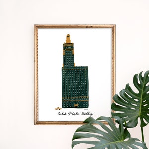 Carbide & Carbon Building Art Print | Chicago Architecture | Art Deco Wall Decor | Watercolor Painting | Gouache Illustration | Gallery Wall