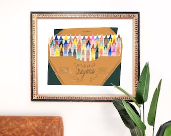 Crayons Art Print | Craft Room Painting | Crayola Wall Art | Art Studio Decor | Giclee Poster | Gallery Wall Set | Gouache Illustration