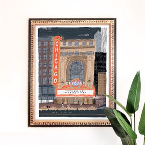 Chicago Theater Art Print | Illinois Skyline Wall Art | Broadway Painting | Architecture Giclee | Children's Nursery Art | Gouache Art Print