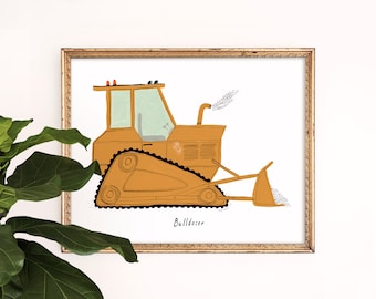 Bulldozer Art Print | Children's Painting | Toddler Boy Wall Art | Home Decor | Construction Truck Poster | Giclee Nursery Prints Set