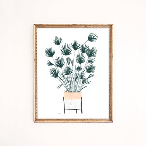Potted Fan Palm Art Print | Botanical Poster | Tropical Home Decor | Snail Wall Hanging | Gallery Wall Set | Nursery | Gouache Illustration