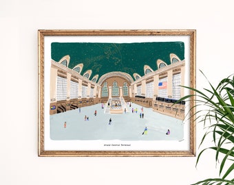 Grand Central Terminal Art Print | New York City Station | NYC Wall Art | Watercolor Train | Gallery Wall Set | Gouache Painting | Giclee