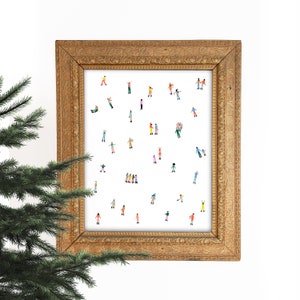 Ice Skaters Art Print | Minimalist Winter Poster | Rainbow Painting | Holiday Home Decor | Figure Skating Watercolor | Gallery Wall | Giclee