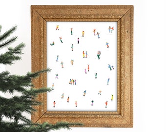 Impression artistique de patineurs sur glace | Poster d'hiver minimaliste | Peinture arc-en-ciel | Décoration d'intérieur des Fêtes | Aquarelle de patinage artistique | Mur de la galerie | Giclée