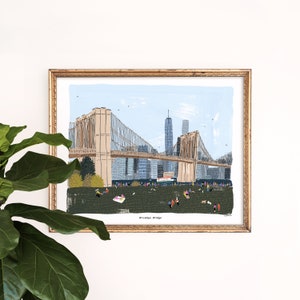 Brooklyn Bridge Park Art Print | New York City Landmark | NYC Wall Art | Watercolor Architecture | Gallery Wall | Gouache Painting | Giclee