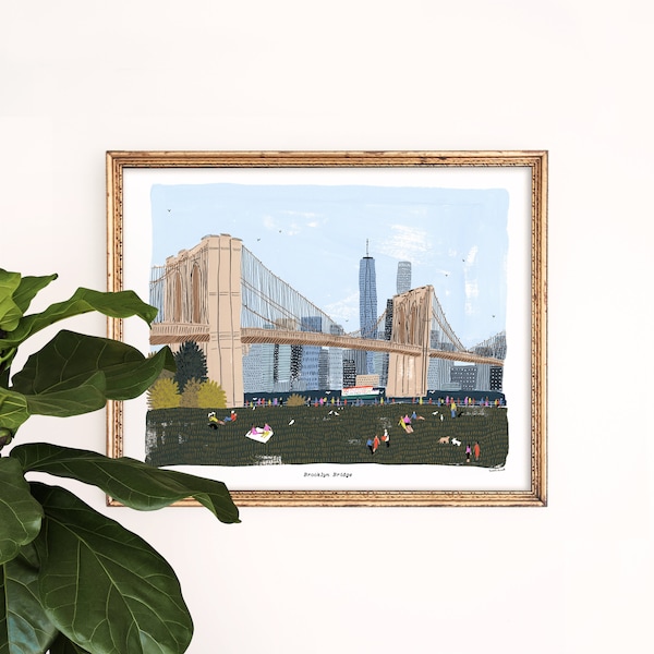Brooklyn Bridge Park Art Print | New York City Landmark | NYC Wall Art | Watercolor Architecture | Gallery Wall | Gouache Painting | Giclee