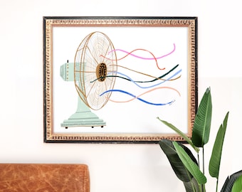 Electric Fan Art Print | Rainbow Painting | Unique Wall Art | Home Decor | Giclee Poster | Gift | Gallery Wall Set | Gouache Illustration