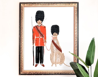 Leopard & Soldier Art Print | British Wall Decor | Giclee | Quirky Poster | Gallery Wall Set | Gouache Painting | Children's Nursery Art
