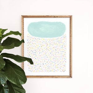 Raincloud Art Print | Colorful Wall Art | Clouds Raining Painting | Happy Painting | Watercolor | Gallery Wall Set | Gouache Art