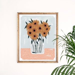 Sunflower Bouquet Art Print | Floral Vase Wall Art | You Are My Sunshine | Sunflower Painting | Watercolor | Gallery Wall Set | Gouache Art