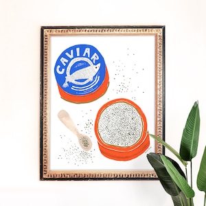 Caviar Art Print | Seafood Wall Art | Giclee Poster | Fish Wall Hanging | Kitchen Home Decor | Foodie Painting | Gouache Illustration