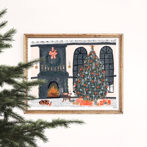 Waiting for Santa Art Print | Christmas Poster | Holiday Wall Art | Home Decor | Giclee | Gift | Gallery Wall Set | Gouache Illustration