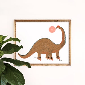 Lámina de dinosaurios para guardería / Arte de braquiosaurio / Decoración jurásica / Tapiz de pared de safari / Juego de galería de animales para pared / Lindo póster para niños