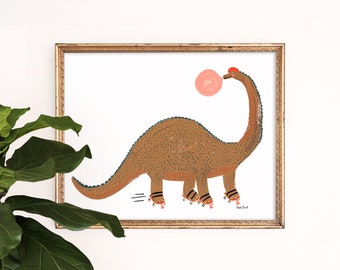 Dinosaur Nursery Art Print | Brachiosaurus Art | Jurassic Decor | Safari Wall Hanging | Animal Gallery Wall Set | Cute Children's Poster