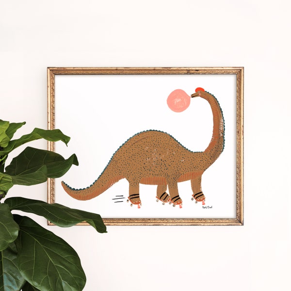Dinosaur Nursery Art Print | Brachiosaurus Art | Jurassic Decor | Safari Wall Hanging | Animal Gallery Wall Set | Cute Children's Poster