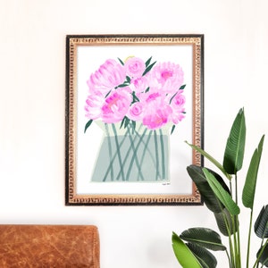 Peonies Art Print | Plant Painting | Pink Floral Wall Art | Botanical Home Decor | Giclee Poster | Gallery Wall | Gouache Illustration