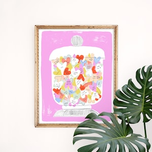 Candy Hearts Art Print | Sweet Tooth Wall Hanging | Valentines Home Decor | Colorful Children's Nursery Wall Art | Gouache Painting | Giclee