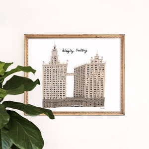 Wrigley Building Art Print | Chicago Architecture | Art Deco Wall Decor | Watercolor Painting | Gouache Illustration | Gallery Wall Set