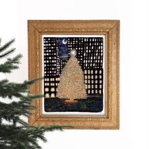 Christmas Tree at Night Art Print | New York City Art | Xmas Skyline | Rockefeller Center Wall Art | NYC Watercolor | Gallery Wall | Gouache