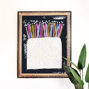 Birthday Cake Art Print | Colorful Rainbow | Sweet Wall Art | Dessert Home Decor | Giclee Poster | Gallery Wall | Gouache Illustration