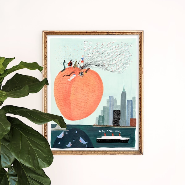 James and the Giant Peach Art Print | Central Park Art | New York Skyline | NYC Wall Art | NYC Watercolor | Gallery Wall Set | Gouache Art