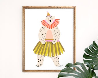 Dancing Bear Art Print | Animal Lover Art | Circus Decor | Polka Dot Wall Art | Gallery Wall Set | Children's Nursery Wall Art