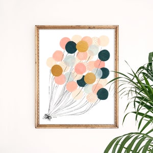 Vintage Balloons Art Print | Bunch of Balloons Bow | Whimsical Home Decor | Giclee Poster | Gallery Wall Set | Children&#39;s Nursery Wall Art