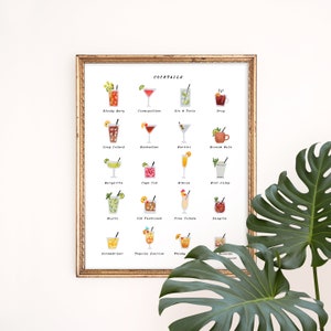 Cocktail Chart Art Print | Mixology Giclee Poster | Foodie Wall Art | Bar Cart Wall Decor | Alcohol Ink Art | Colored Pencil Illustration