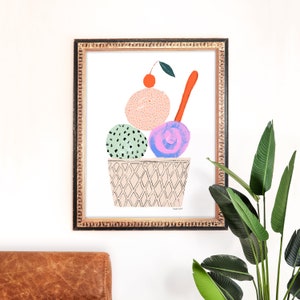 Ice Cream Art Print | Colorful Rainbow Painting | Sweet Wall Art | Dessert Home Decor | Giclee Poster | Gallery Wall | Gouache Illustration