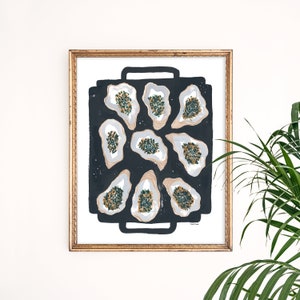 Oysters Rockefeller Art Print | Nautical Wall Hanging | Oyster Painting | Children's Nursery Art | Poster | Gouache Illustration | Giclee